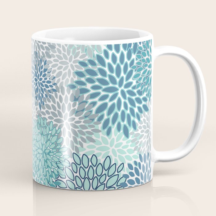 Festive, Floral Prints, Teal, Turquoise and Gray Coffee Mug Gallery Image 1