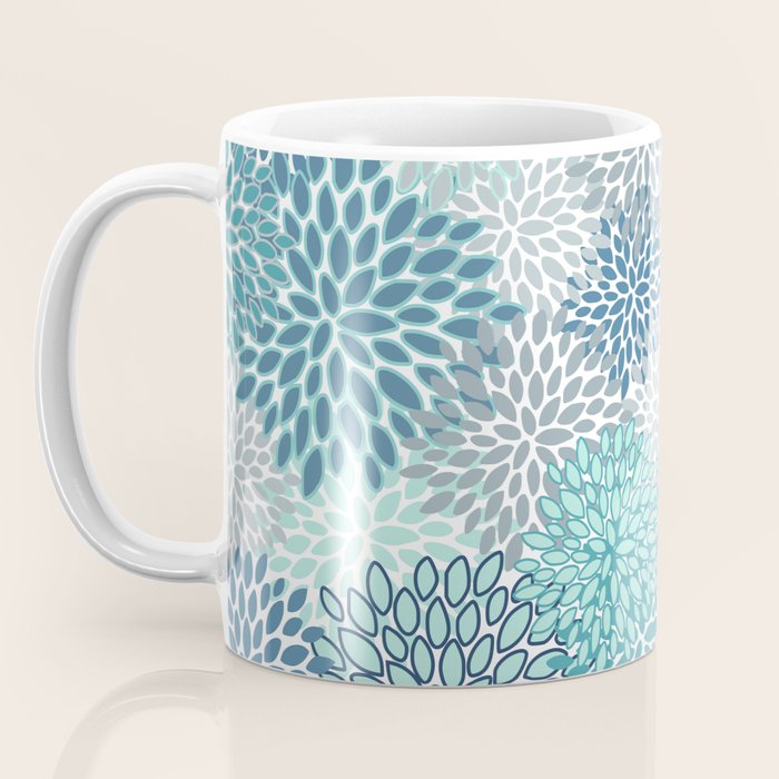 Festive, Floral Prints, Teal, Turquoise and Gray Coffee Mug Gallery Image 3
