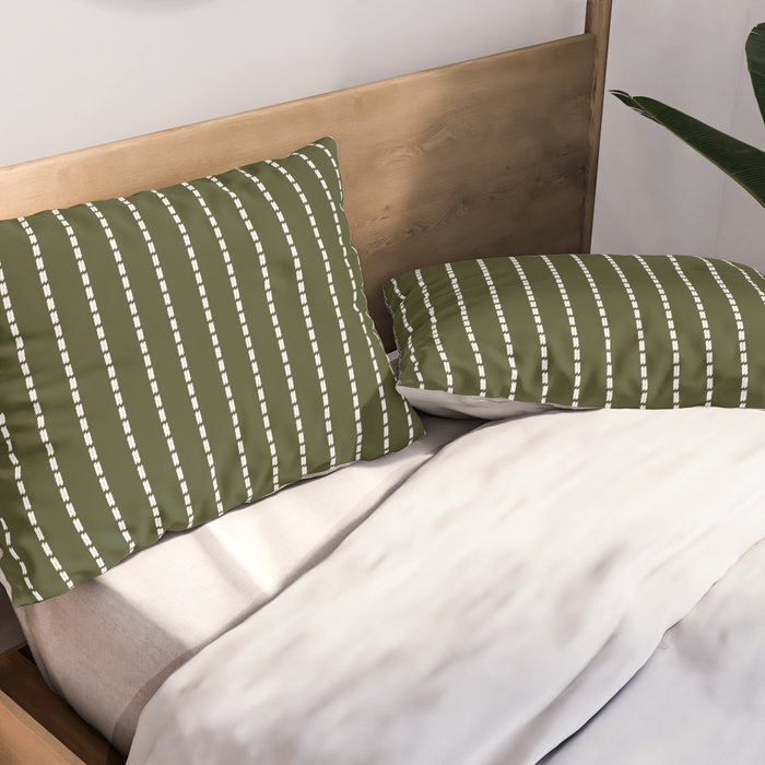 Dashed Lines (Olive Green) Pillow Sham Gallery Image 2