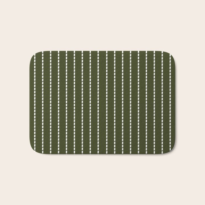 Dashed Lines (Olive Green) Bath Mat Gallery Image 1