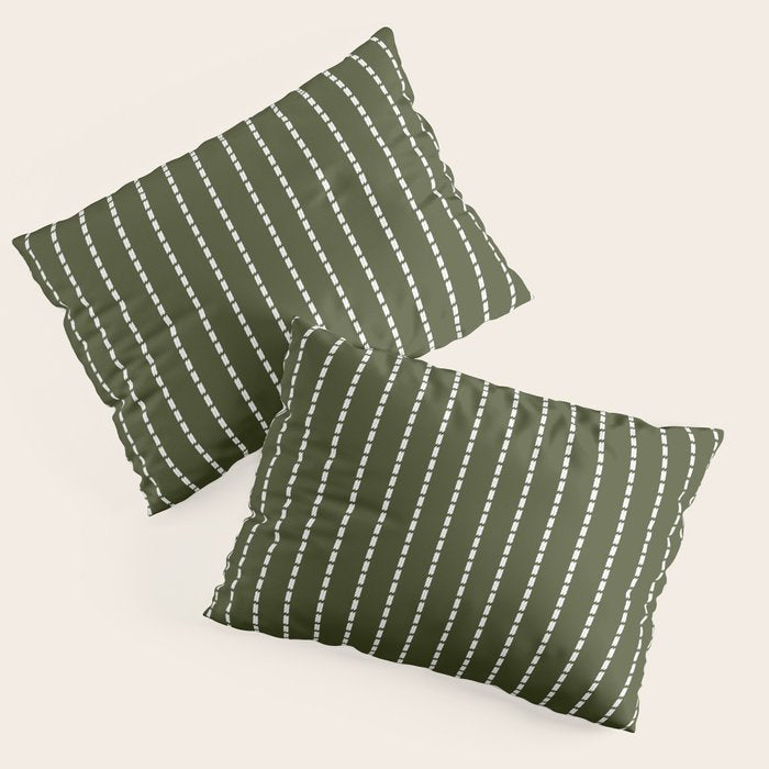 Dashed Lines (Olive Green) Pillow Sham Gallery Image 1