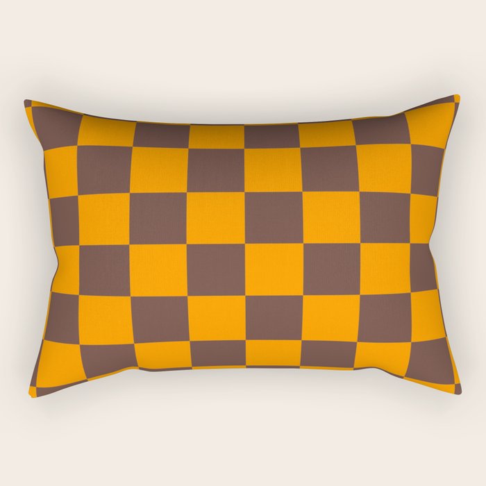 Chocolate x Tangerine Mixed Checker Rectangular Pillow Gallery Image 2
