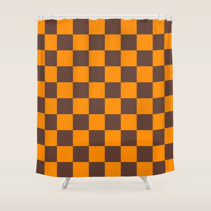 Chocolate x Tangerine Mixed Checker Shower Curtain Gallery Image 1