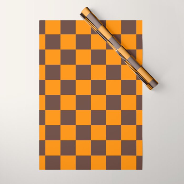 Chocolate x Tangerine Mixed Checker Wrapping Paper Gallery Image 1