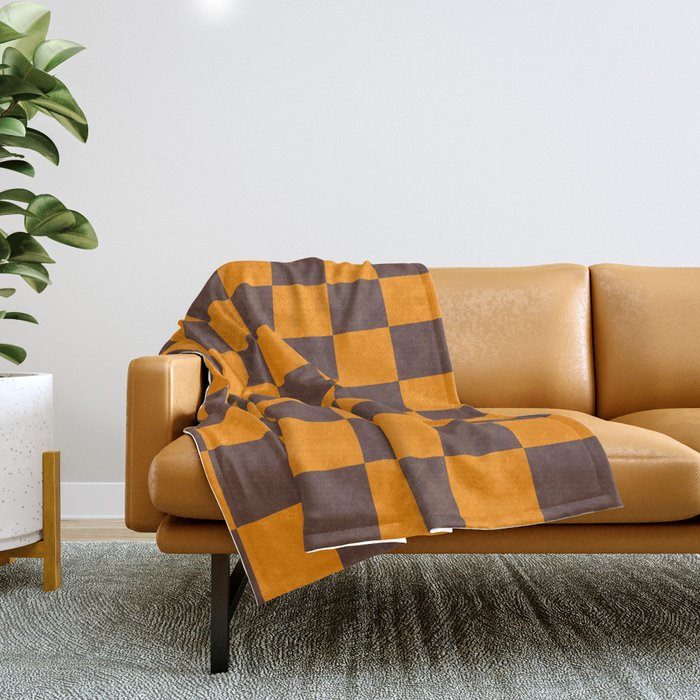 Chocolate x Tangerine Mixed Checker Throw Blanket Gallery Image 1