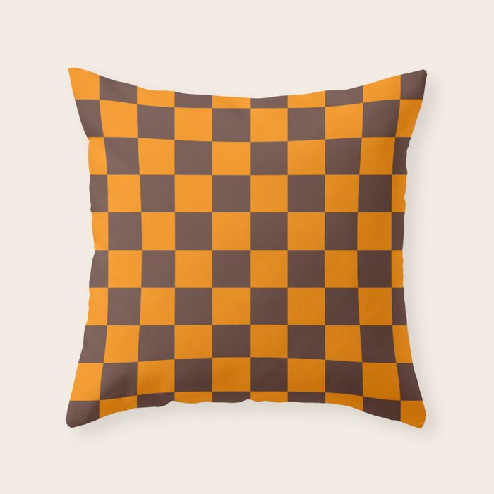 Chocolate x Tangerine Mixed Checker Throw Pillow Gallery Image 6