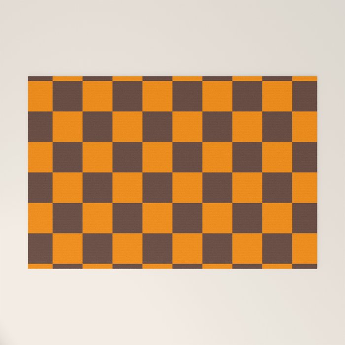 Chocolate x Tangerine Mixed Checker Welcome Mat Gallery Image 1