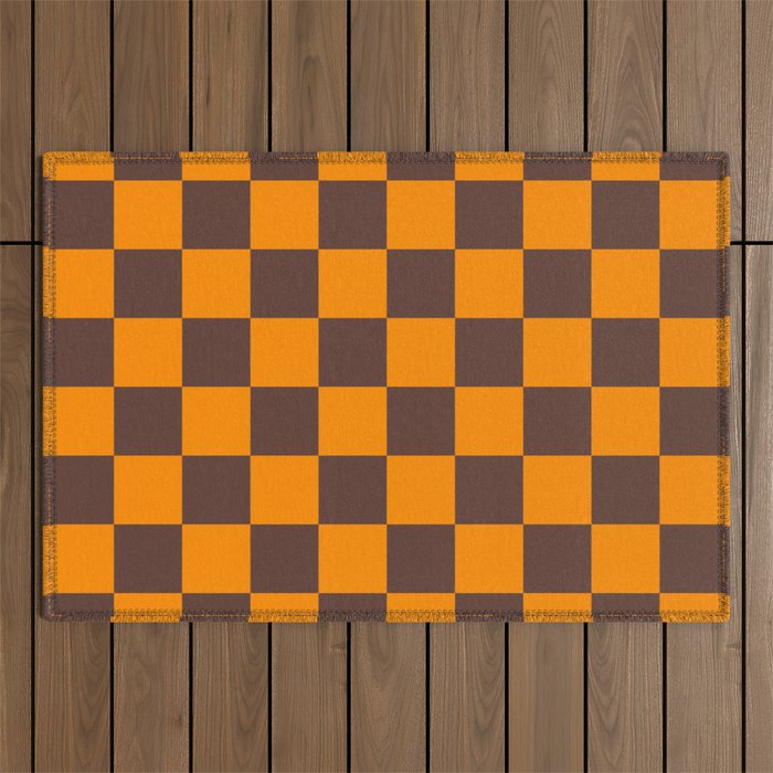 Chocolate x Tangerine Mixed Checker Outdoor Rug Gallery Image 1