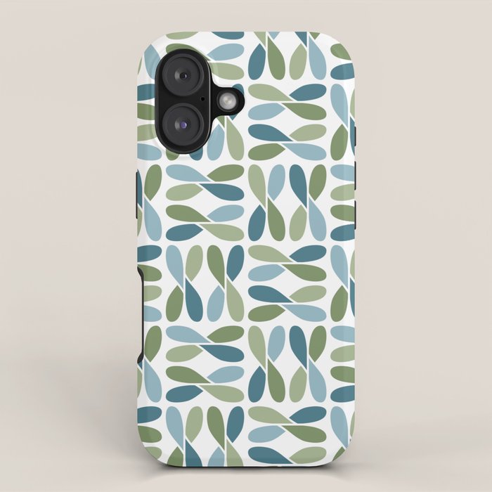 Retro Mid Century Modern Abstract Leaf Pattern Teal Blue Dill Green iPhone Case Gallery Image 1
