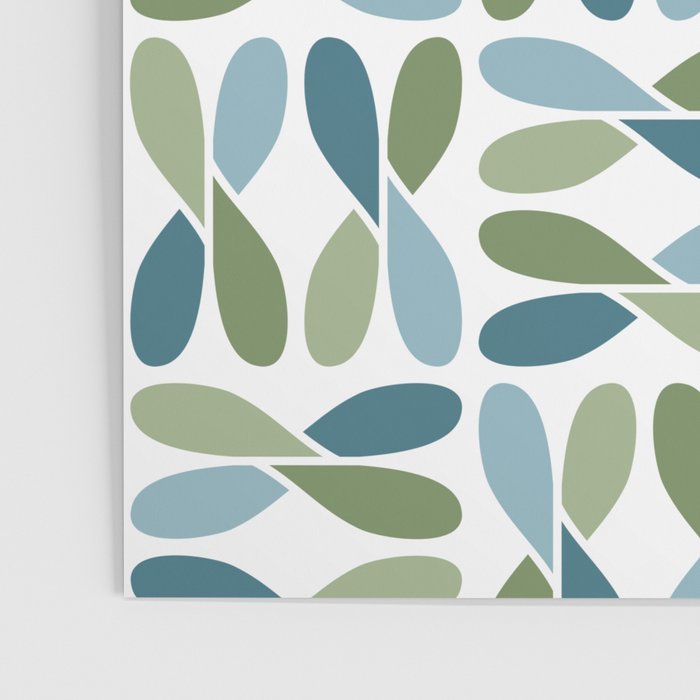 Retro Mid Century Modern Abstract Leaf Pattern Teal Blue Dill Green Poster Gallery Image 3