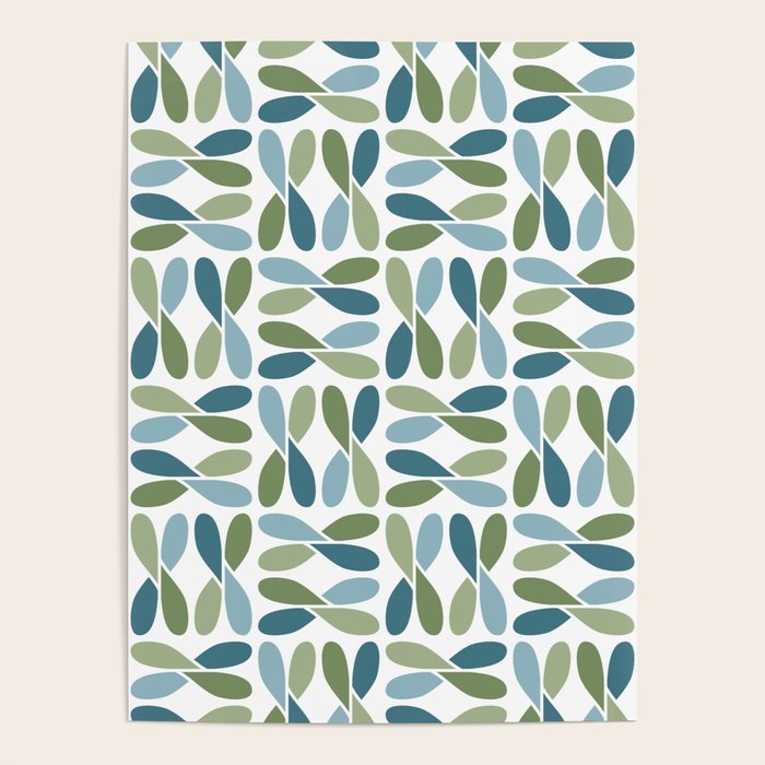 Retro Mid Century Modern Abstract Leaf Pattern Teal Blue Dill Green Poster Gallery Image 4