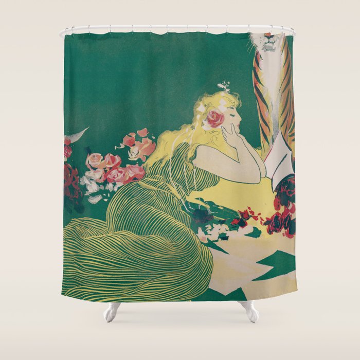 Fantasy Art Deco Woman With Pet Tiger Self culture (edited) - The Werner Company - 1890-1900 Shower Curtain Gallery Image 1