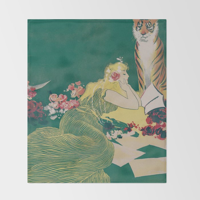 Fantasy Art Deco Woman With Pet Tiger Self culture (edited) - The Werner Company - 1890-1900 Throw Blanket Gallery Image 2