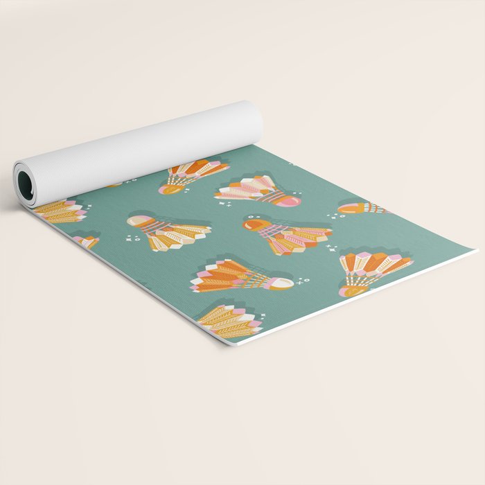 Badminton Birdies - Peach OmbrÃ© on Turquoise Yoga Mat Gallery Image 2