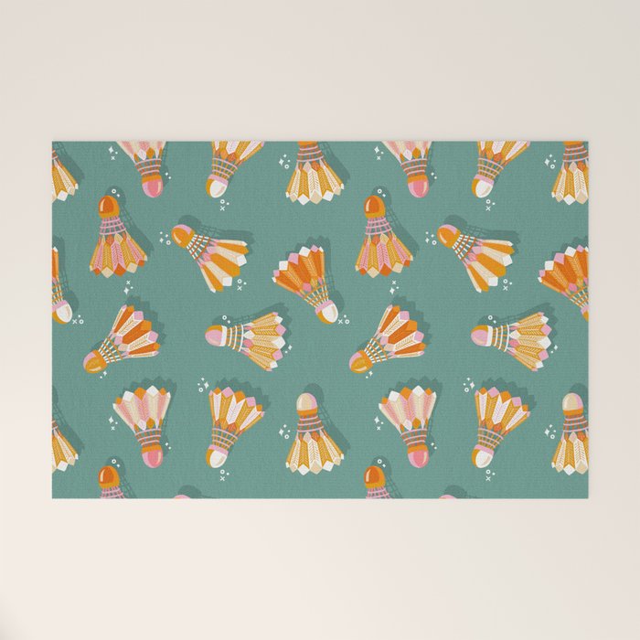 Badminton Birdies - Peach OmbrÃ© on Turquoise Welcome Mat Gallery Image 1