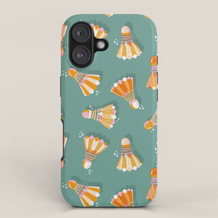 Badminton Birdies - Peach OmbrÃ© on Turquoise iPhone Case Gallery Image 1