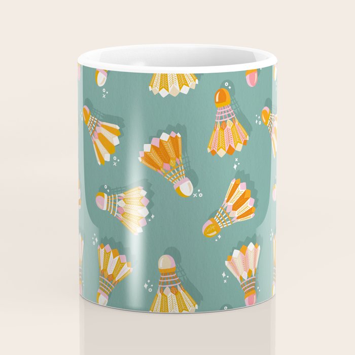 Badminton Birdies - Peach OmbrÃ© on Turquoise Coffee Mug Gallery Image 4