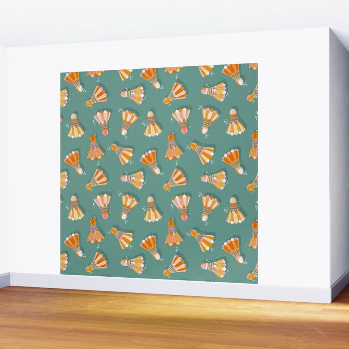 Badminton Birdies - Peach OmbrÃ© on Turquoise Wall Mural Gallery Image 2