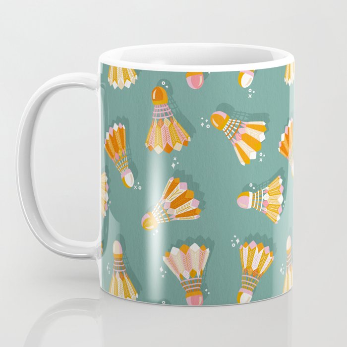 Badminton Birdies - Peach OmbrÃ© on Turquoise Coffee Mug Gallery Image 3