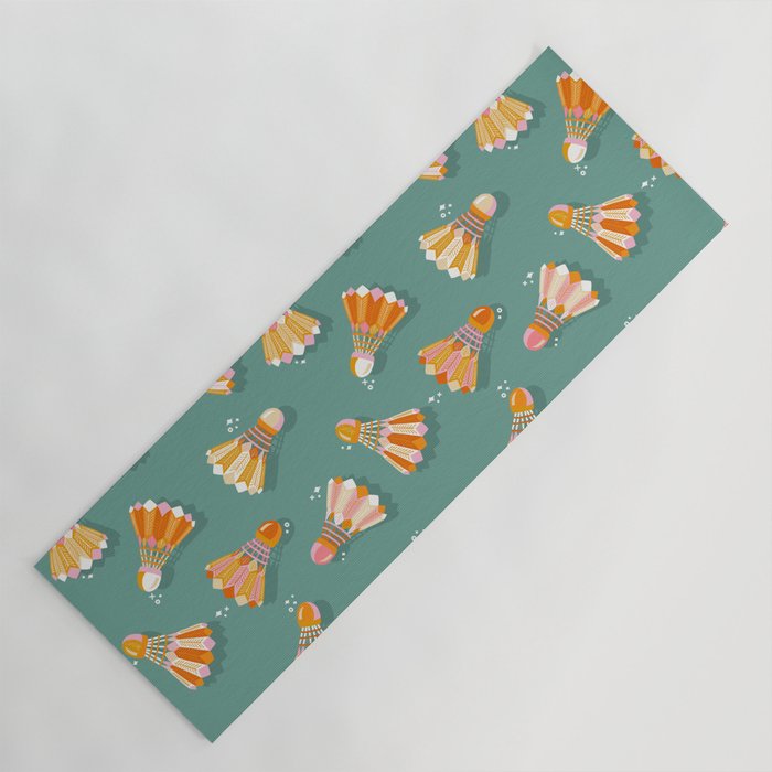 Badminton Birdies - Peach OmbrÃ© on Turquoise Yoga Mat Gallery Image 1