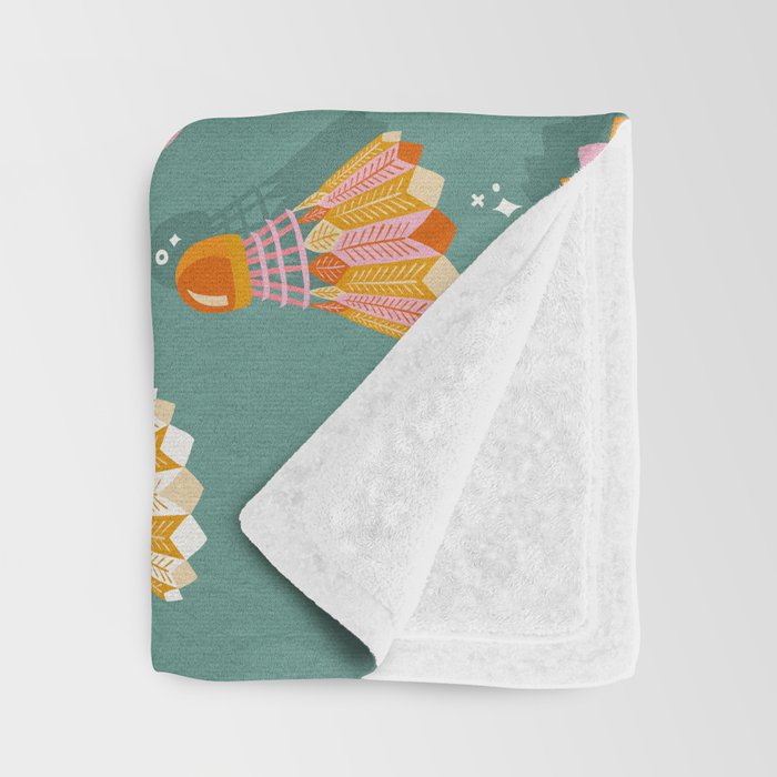 Badminton Birdies - Peach OmbrÃ© on Turquoise Throw Blanket Gallery Image 3