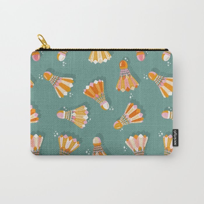 Badminton Birdies - Peach OmbrÃ© on Turquoise Carry All Pouch Gallery Image 1