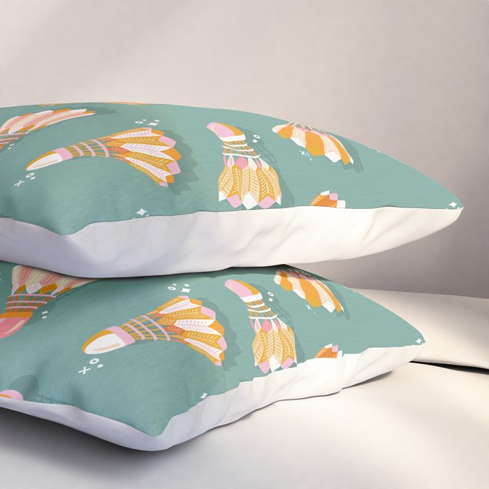 Badminton Birdies - Peach OmbrÃ© on Turquoise Pillow Sham Gallery Image 3
