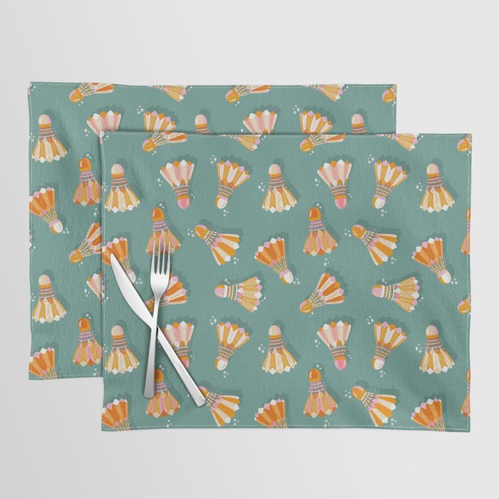 Badminton Birdies - Peach OmbrÃ© on Turquoise Placemat Gallery Image 1