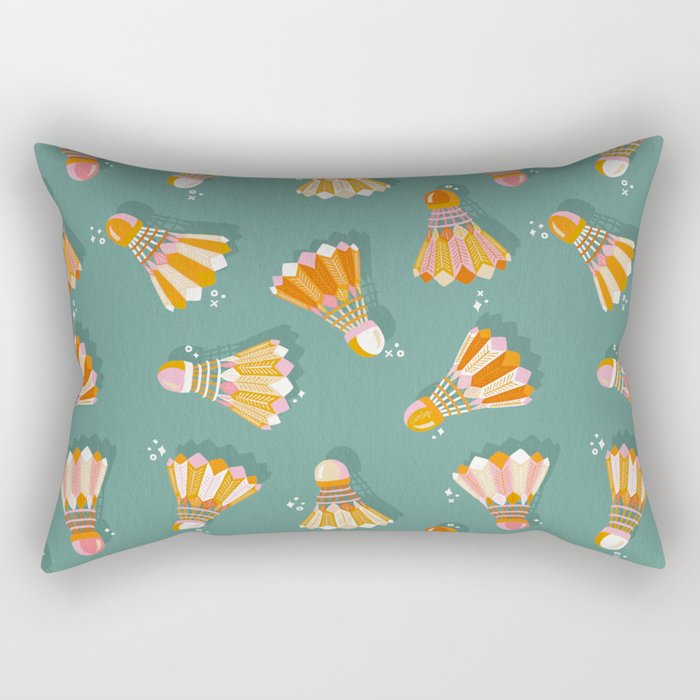 Badminton Birdies - Peach OmbrÃ© on Turquoise Rectangular Pillow Gallery Image 2