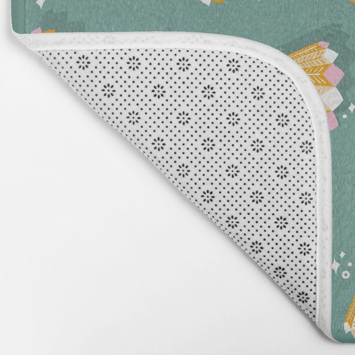 Badminton Birdies - Peach OmbrÃ© on Turquoise Bath Mat Gallery Image 2