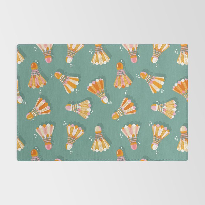 Badminton Birdies - Peach OmbrÃ© on Turquoise Rug Gallery Image 2
