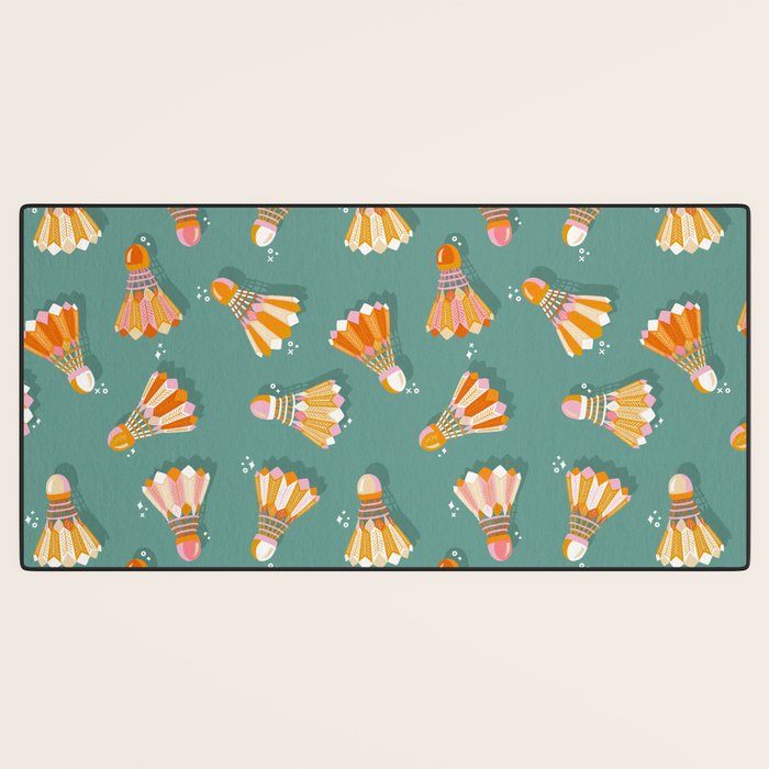 Badminton Birdies - Peach OmbrÃ© on Turquoise Desk Mat Gallery Image 3