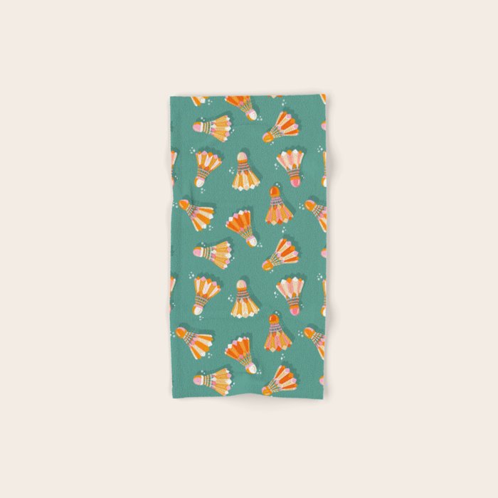 Badminton Birdies - Peach OmbrÃ© on Turquoise Bath Towel Gallery Image 1