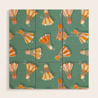 Badminton Birdies - Peach OmbrÃ© on Turquoise Wood Wall Art Gallery Image 1