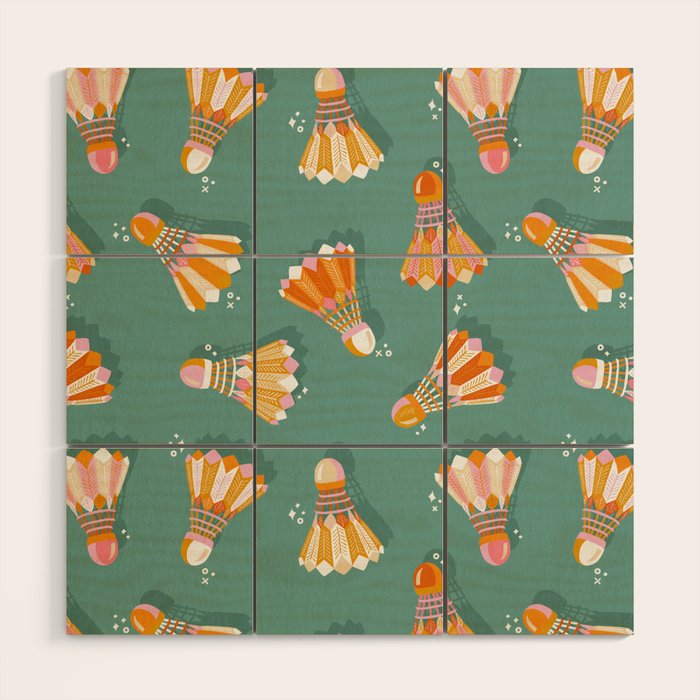 Badminton Birdies - Peach OmbrÃ© on Turquoise Wood Wall Art Gallery Image 1