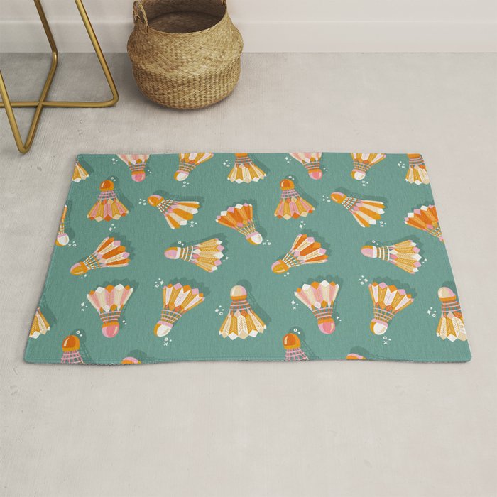 Badminton Birdies - Peach OmbrÃ© on Turquoise Rug Gallery Image 1