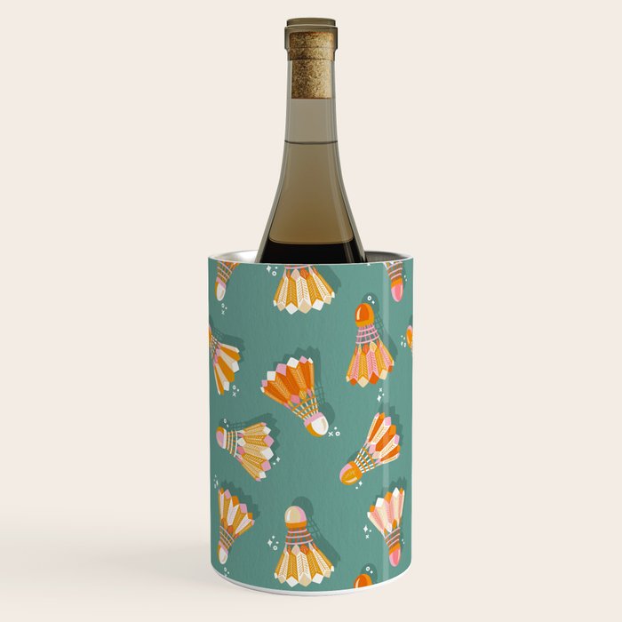 Badminton Birdies - Peach OmbrÃ© on Turquoise Wine Chiller Gallery Image 1