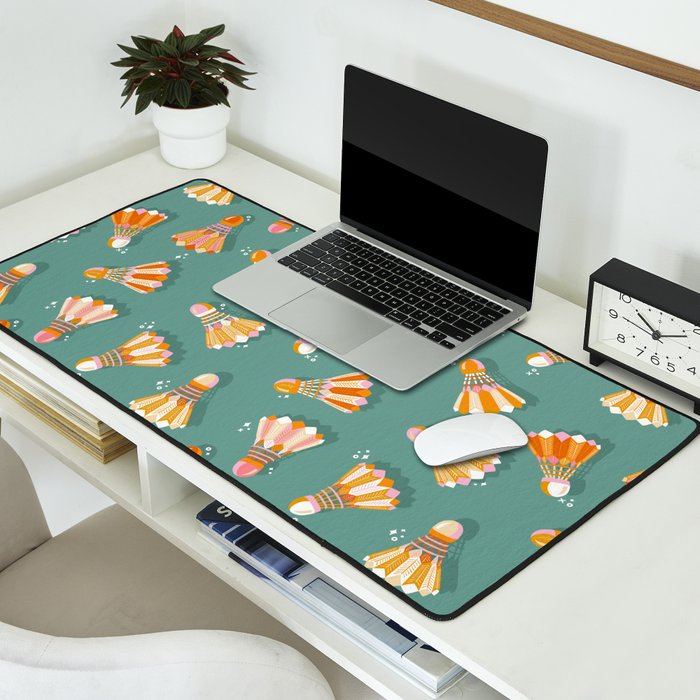 Badminton Birdies - Peach OmbrÃ© on Turquoise Desk Mat Gallery Image 2