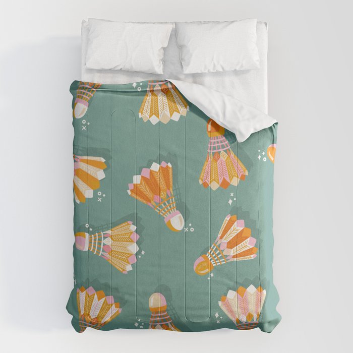 Badminton Birdies - Peach OmbrÃ© on Turquoise Comforter Gallery Image 6