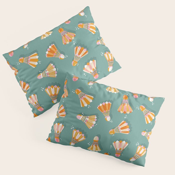 Badminton Birdies - Peach OmbrÃ© on Turquoise Pillow Sham Gallery Image 1