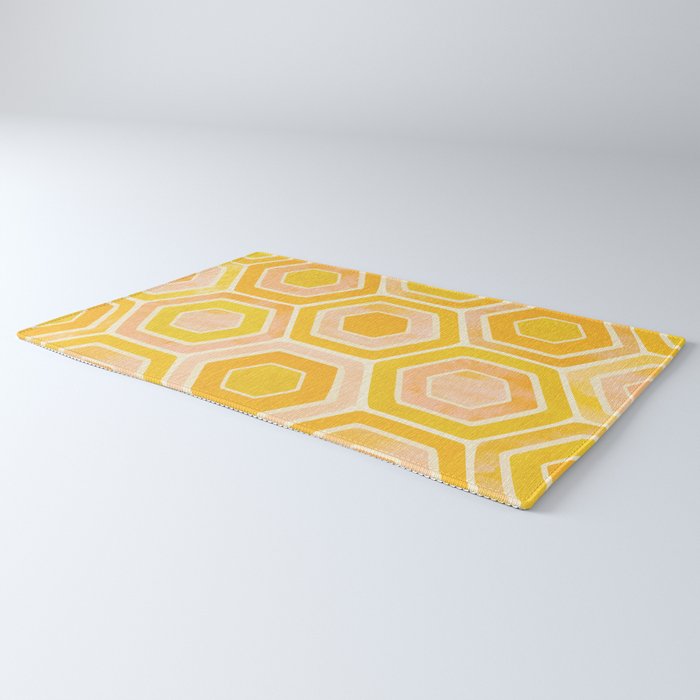 Golden Geometric Tiles Watercolor Rug Gallery Image 3
