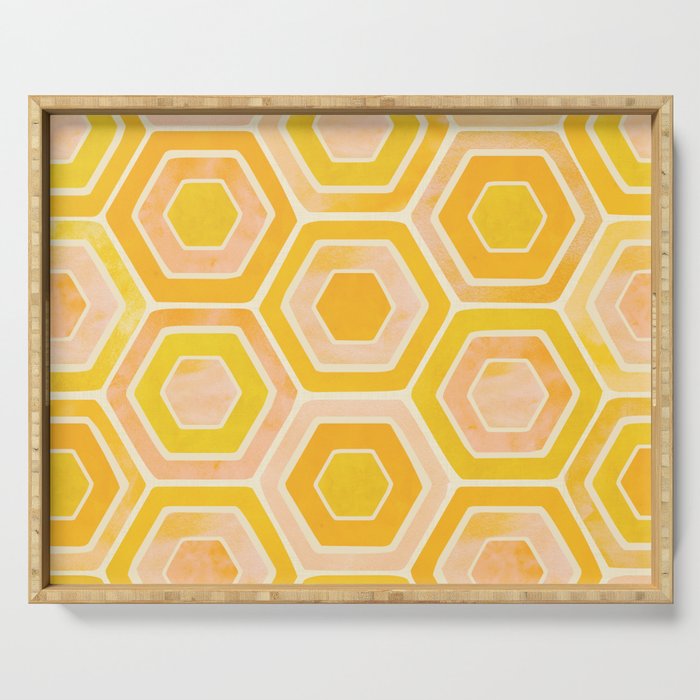 Golden Geometric Tiles Watercolor Serving Tray Gallery Image 1