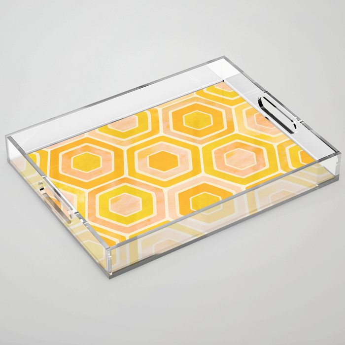 Golden Geometric Tiles Watercolor Acrylic Tray Gallery Image 1