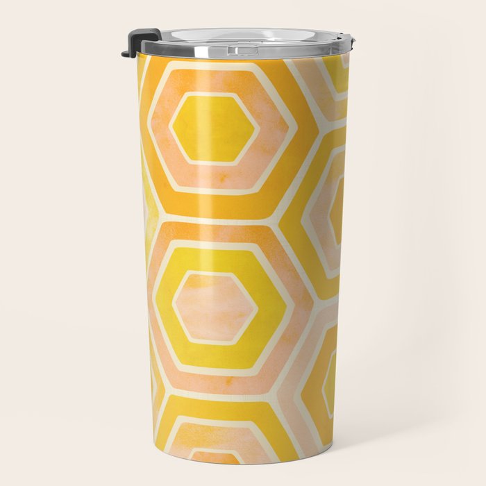 Golden Geometric Tiles Watercolor Travel Mug Gallery Image 3