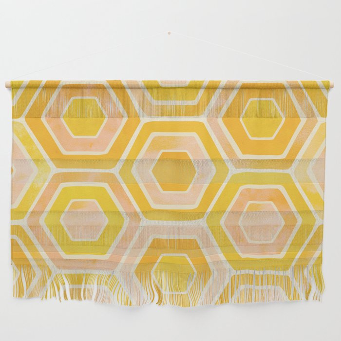 Golden Geometric Tiles Watercolor Wall Hanging Gallery Image 1