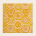 Golden Geometric Tiles Watercolor Wood Wall Art Gallery Image 1