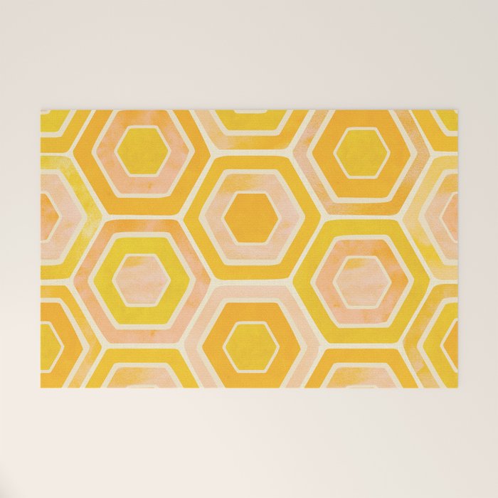 Golden Geometric Tiles Watercolor Welcome Mat Gallery Image 1