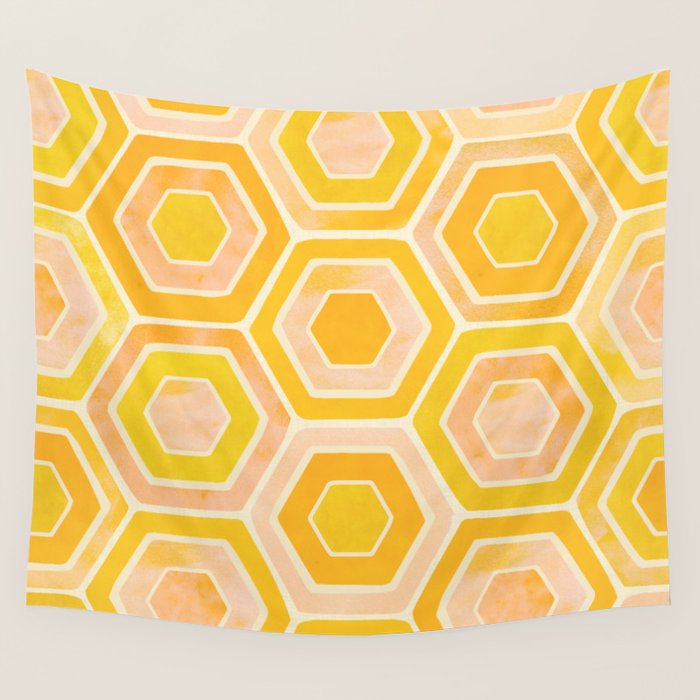 Golden Geometric Tiles Watercolor Wall Tapestry Gallery Image 4