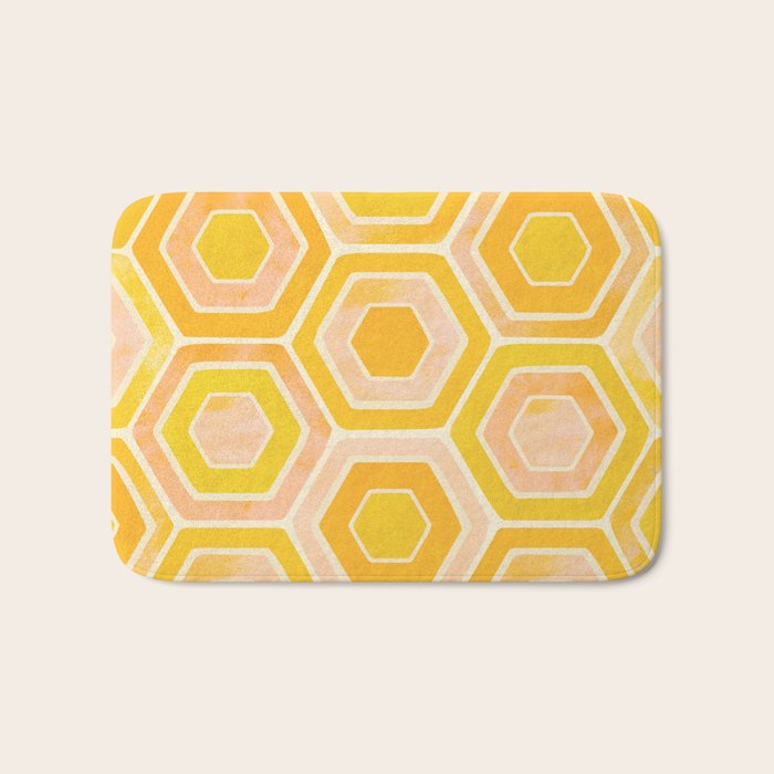 Golden Geometric Tiles Watercolor Bath Mat Gallery Image 1