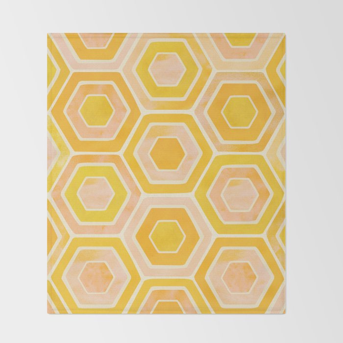 Golden Geometric Tiles Watercolor Throw Blanket Gallery Image 2
